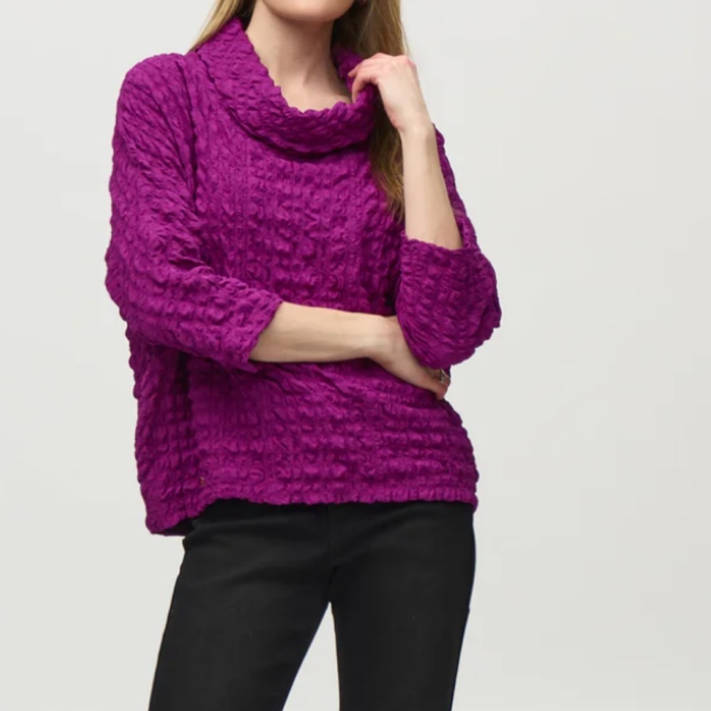 Joseph Ribkoff Boxy Empress Top Purple Textured Long Sleeve